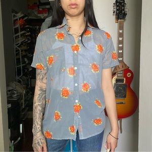Floral Lightweight Sheer Button-Up Shirt